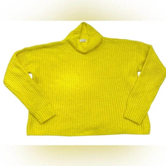 Anthropology lemon yellow funnel neck knit sweater size medium - Picture 5 of 10